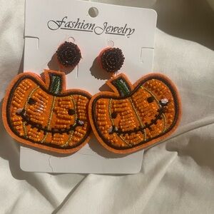 Orange Beaded Pumpkin Earrings Halloween 🎃 Fall Jack o Lantern